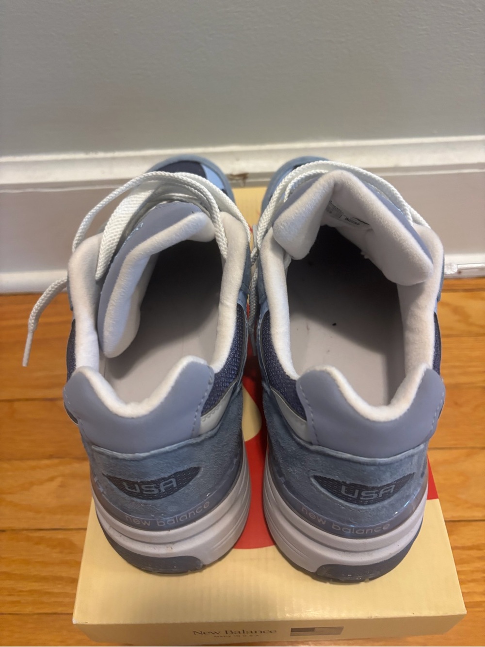 New Balance 992 Grey & Blue Suede Mesh Sneakers - Picture 5 of 10